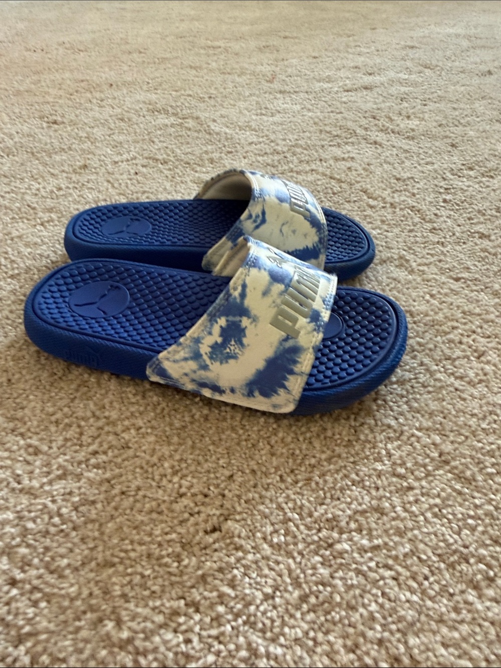 Puma Kids Blue and White Tie-Dye Slide Sandals